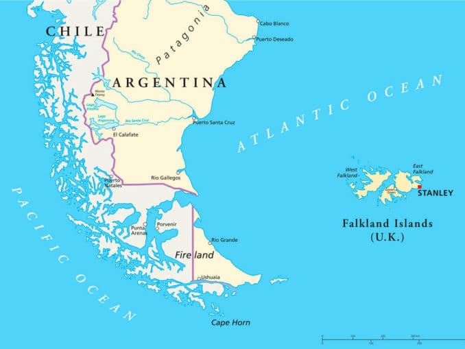 Karte Südamerika und Falklandinseln