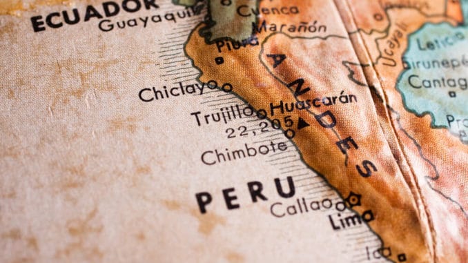 Peru auf einer alten Landkarte